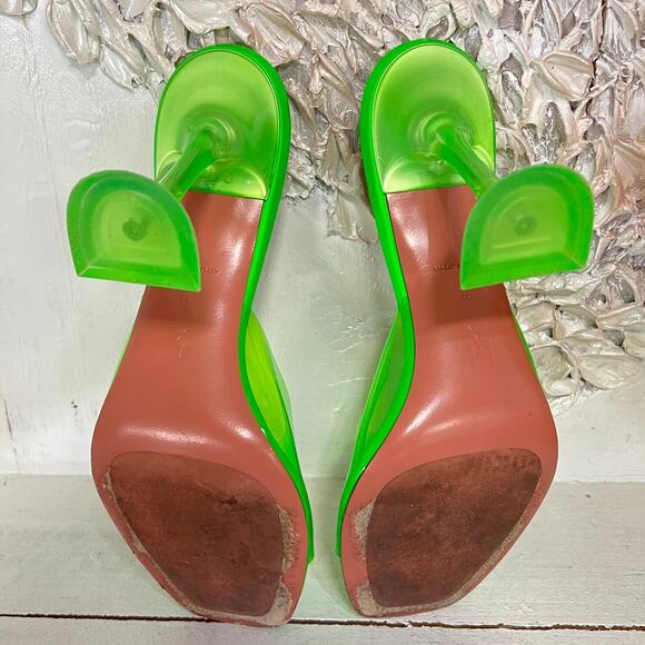 Amina Muaddi Lupita PVC Slip On Spool Heel Mules Sandal Fluo Green Women Size 40 - Picture 6 of 6